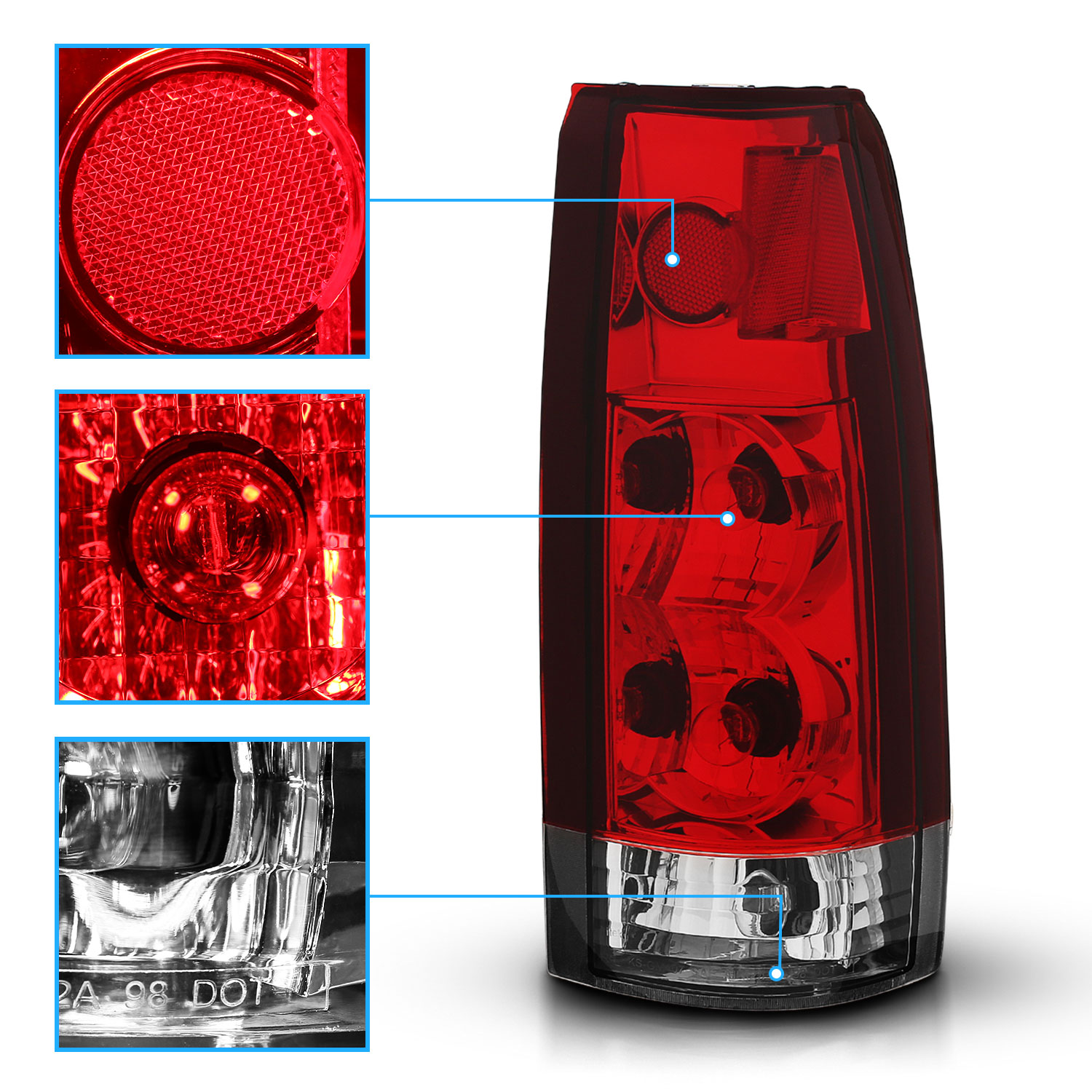19881999 Red Clear Tail Light Set For Chevy/GMC C10 C/K Silverado